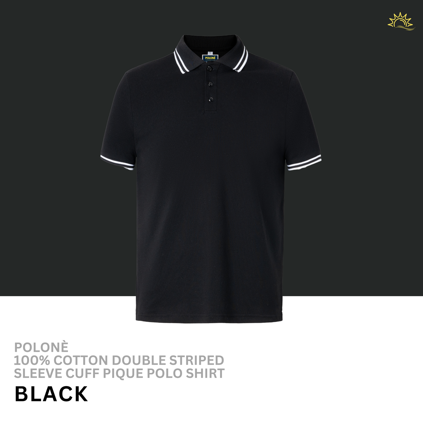 100% Cotton Double Striped Sleeve Cuff Pique Polo Shirt