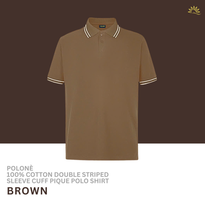 100% Cotton Double Striped Sleeve Cuff Pique Polo Shirt