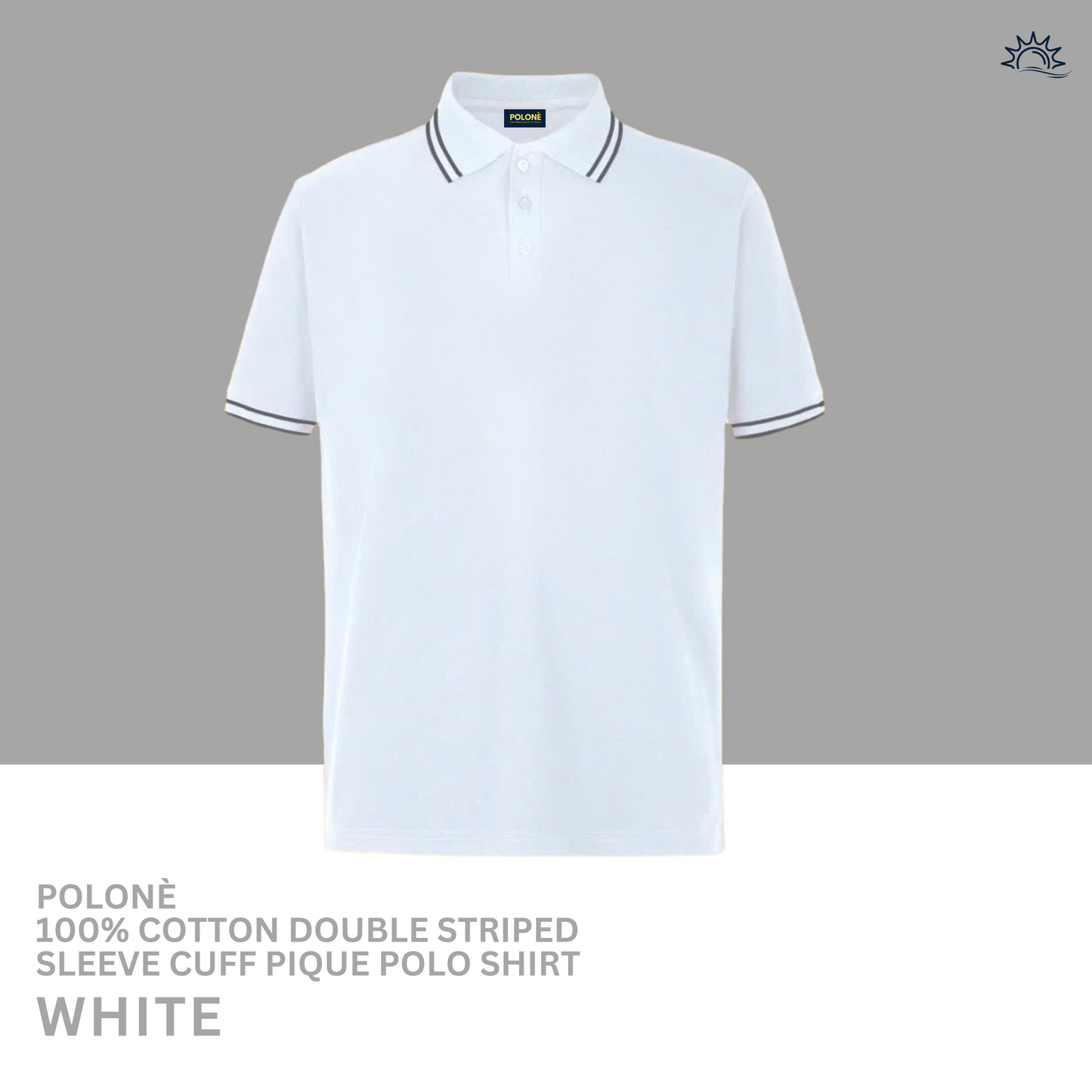 100% Cotton Double Striped Sleeve Cuff Pique Polo Shirt